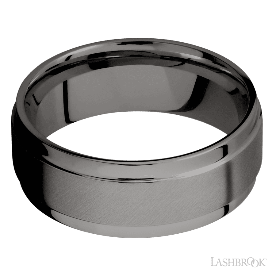 8 mm wide Flat Wide Grooved Edges Tantalum Noir band