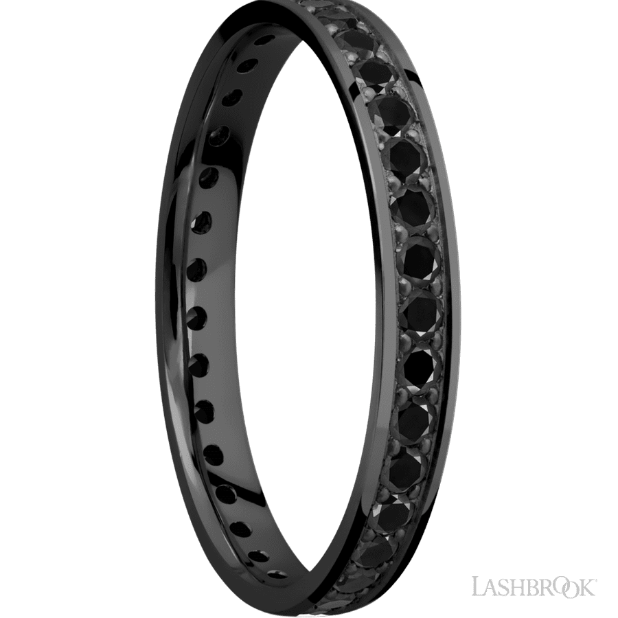 3 mm wide Flat Zirconium band w/ Black Diamond Accent