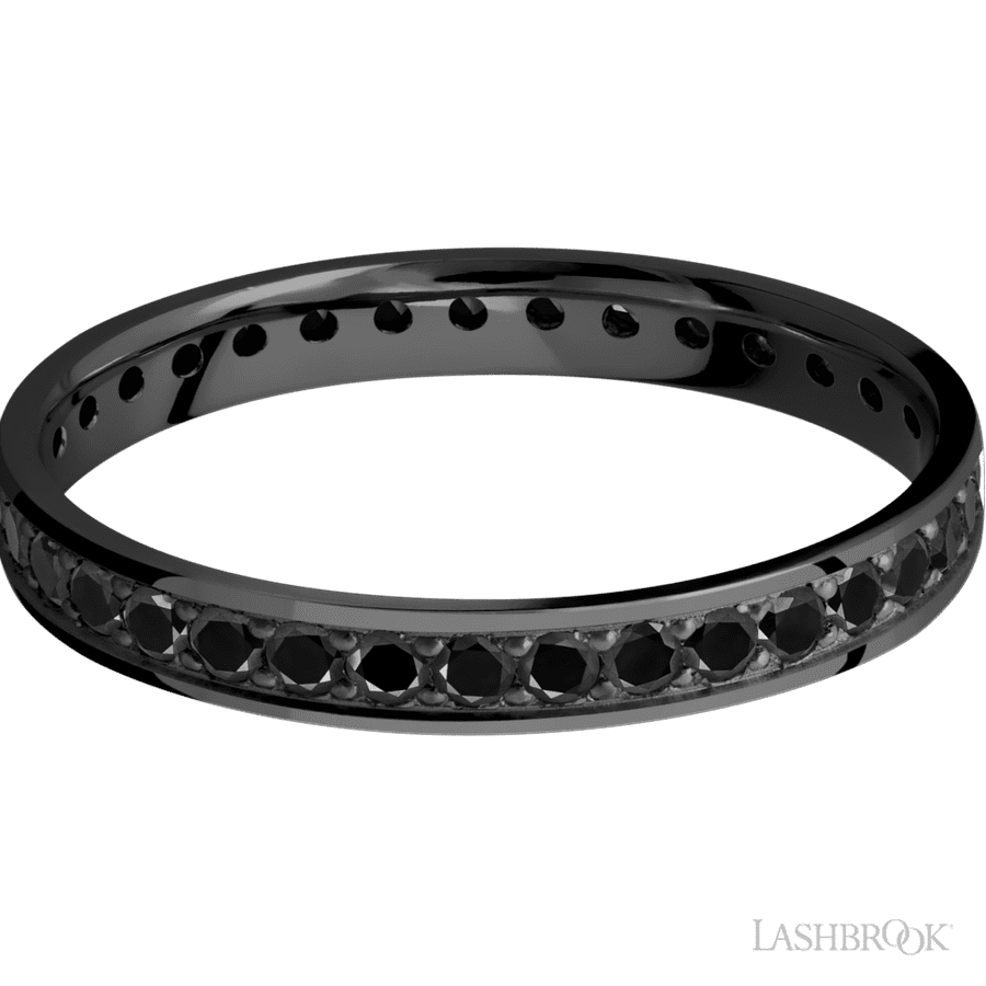 3 mm wide Flat Zirconium band w/ Black Diamond Accent
