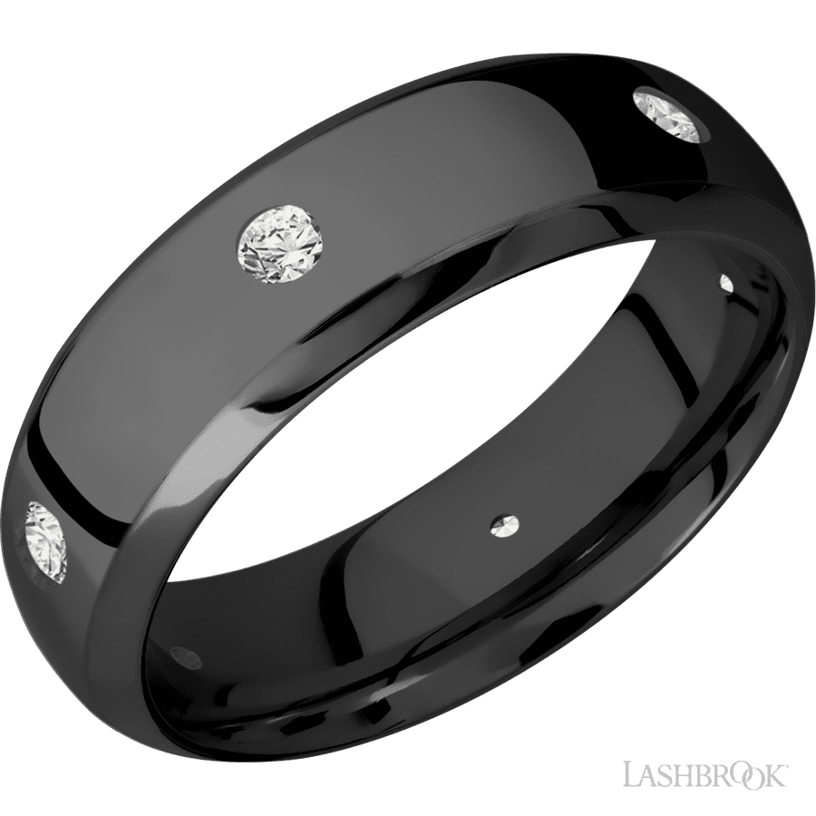 7 mm wide Domed Bevel Zirconium band w/ Diamond Accent