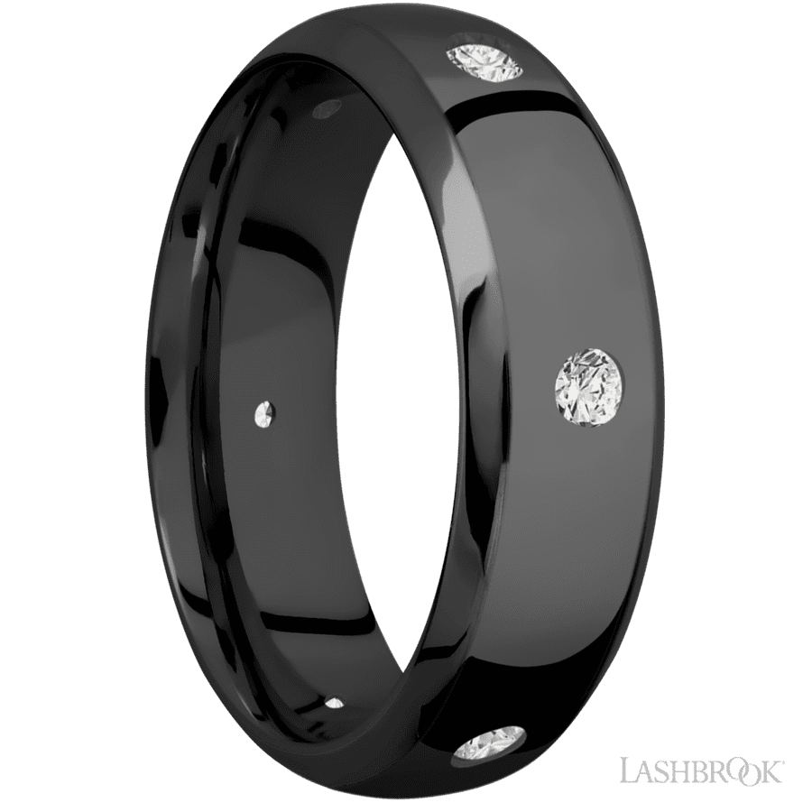 7 mm wide Domed Bevel Zirconium band w/ Diamond Accent