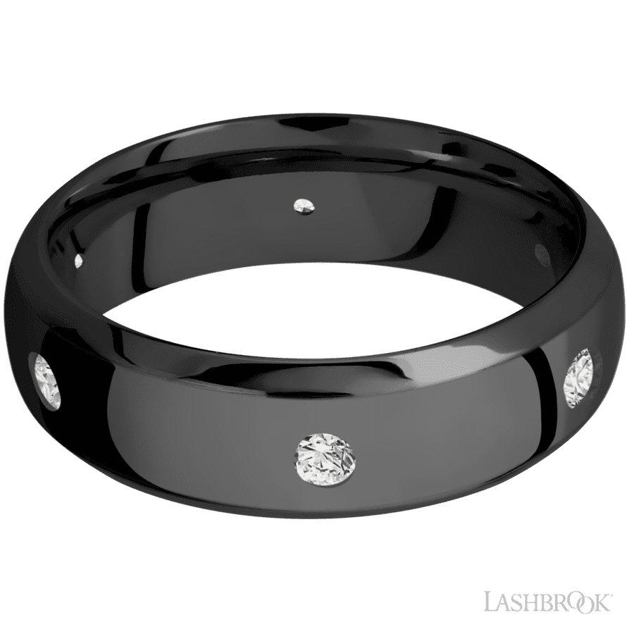 7 mm wide Domed Bevel Zirconium band w/ Diamond Accent