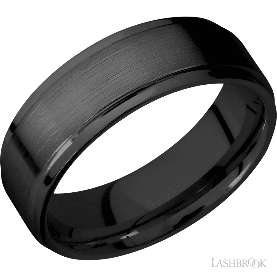 7 mm wide Flat Grooved Edges Zirconium band