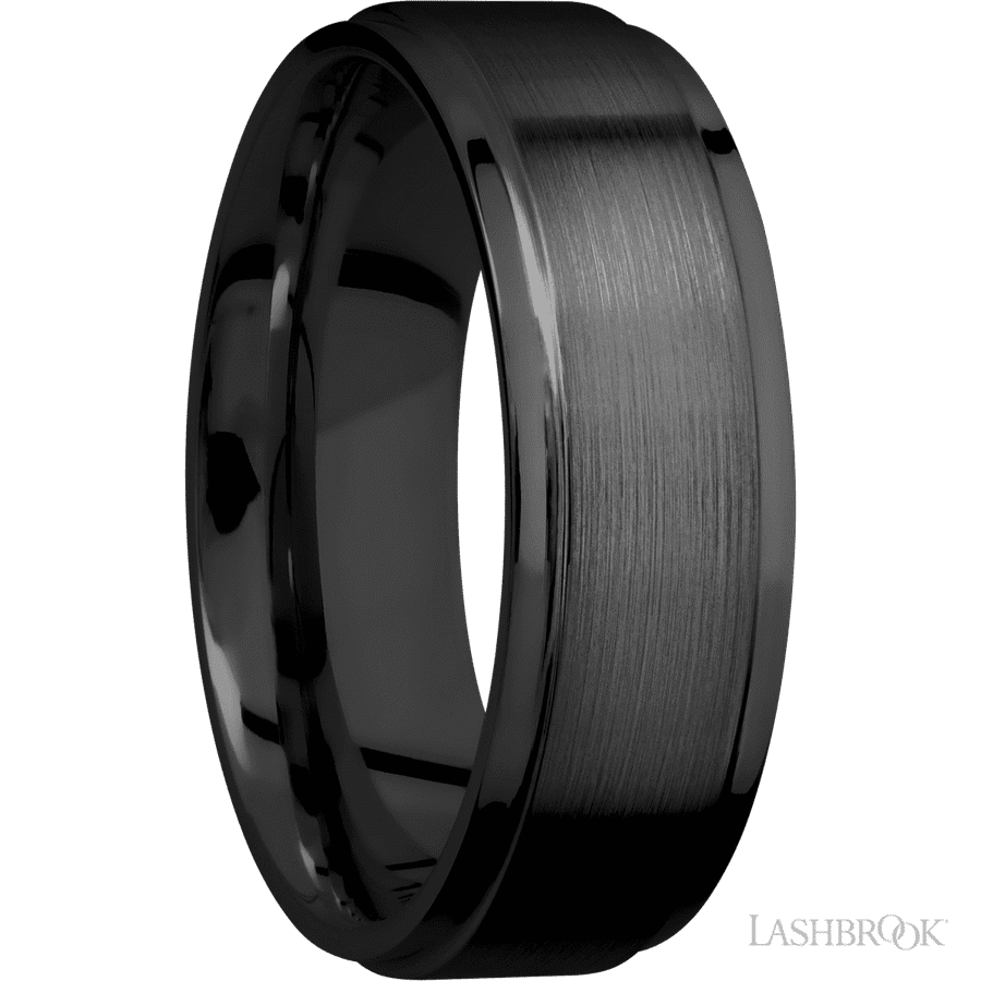 7 mm wide Flat Grooved Edges Zirconium band