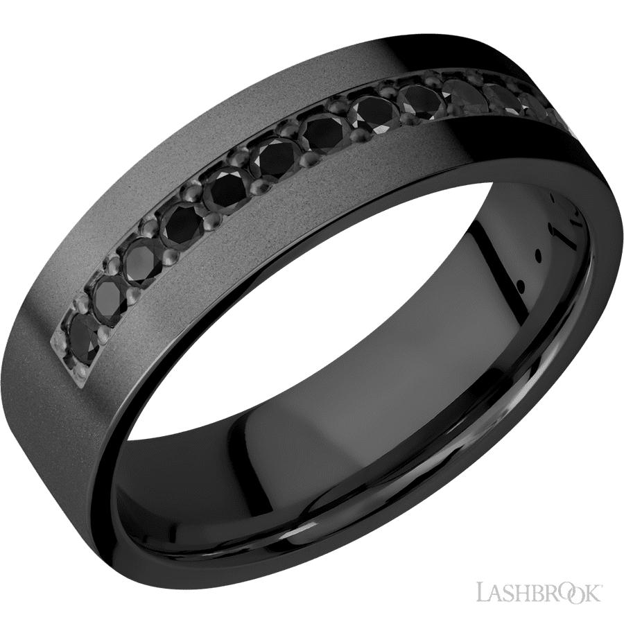 7 mm wide Flat Zirconium band w/ Black Diamond Accent