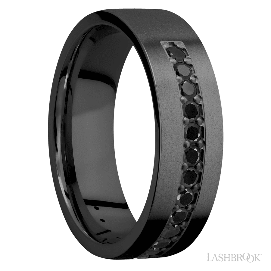 7 mm wide Flat Zirconium band w/ Black Diamond Accent