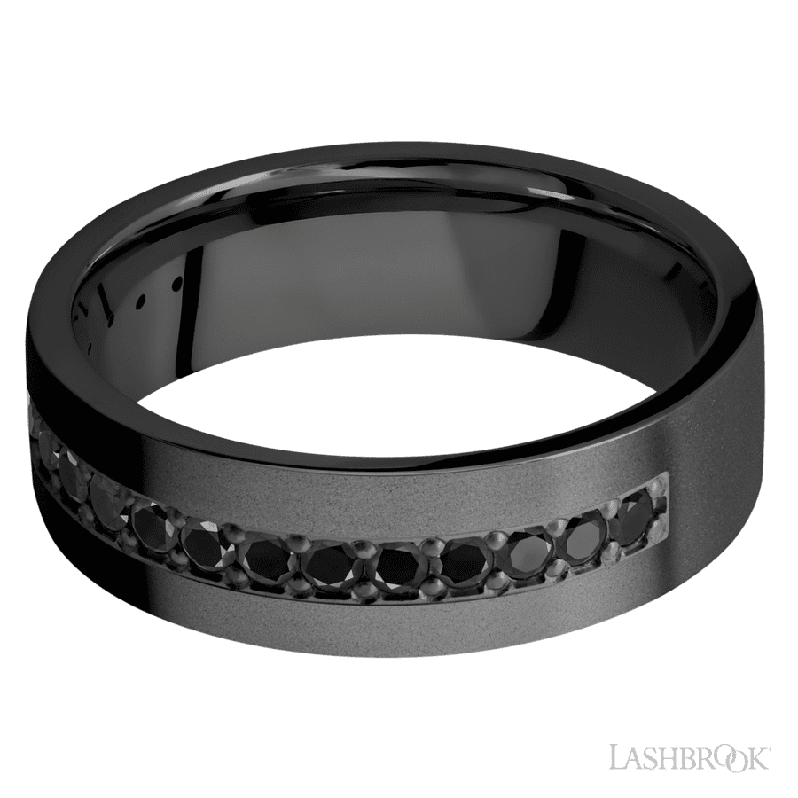 7 mm wide Flat Zirconium band w/ Black Diamond Accent