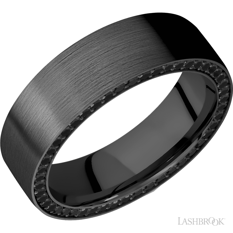 7 mm wide Flat Zirconium band w/ Black Diamond Accent