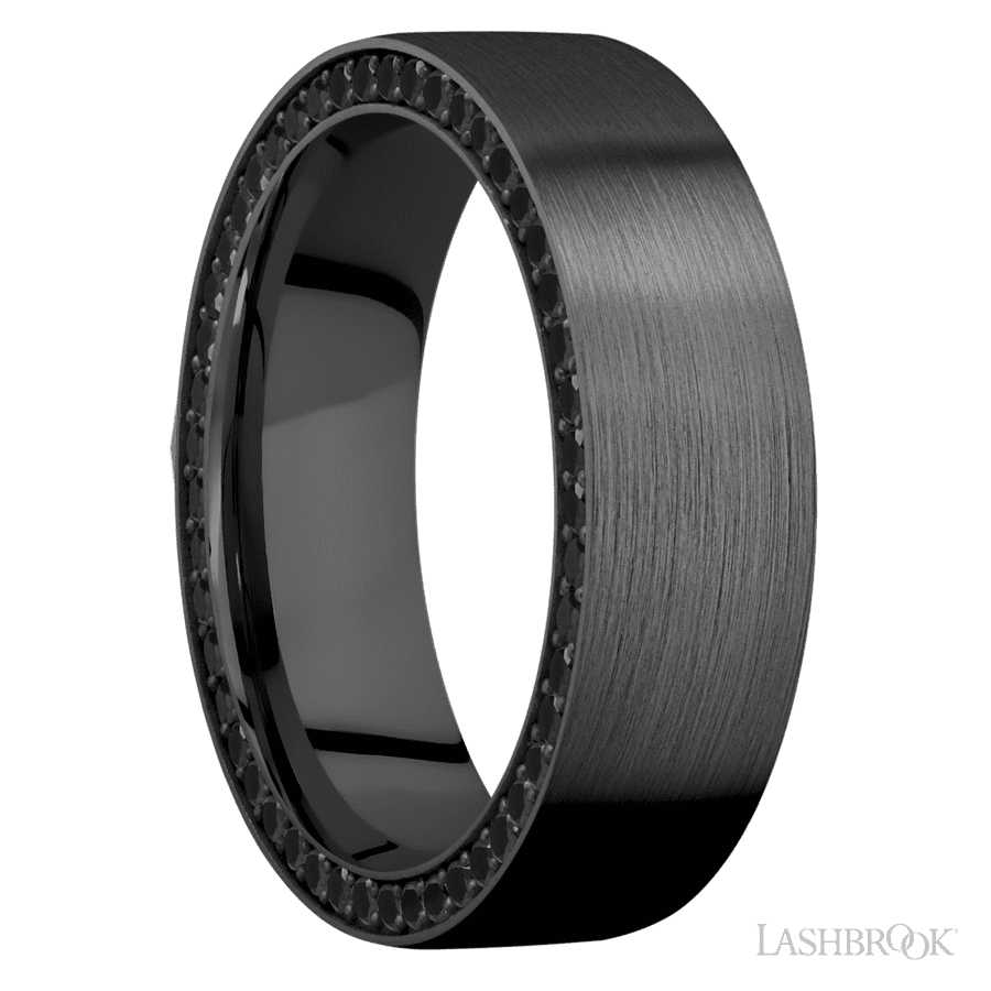 7 mm wide Flat Zirconium band w/ Black Diamond Accent
