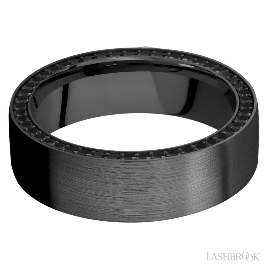 7 mm wide Flat Zirconium band w/ Black Diamond Accent