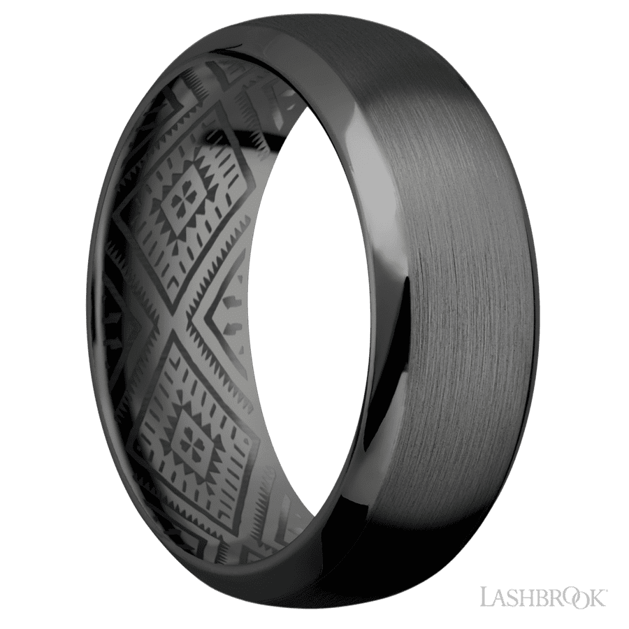 8 mm wide Domed Bevel Zirconium band
