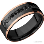 8 mm wide Flat Grooved Edges Zirconium band w/ Black Diamond Accent