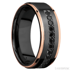8 mm wide Flat Grooved Edges Zirconium band w/ Black Diamond Accent
