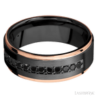 8 mm wide Flat Grooved Edges Zirconium band w/ Black Diamond Accent