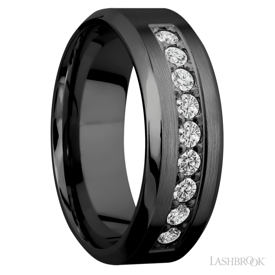 8 mm wide High Bevel Zirconium band w/ Diamond Accent