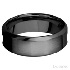 8 mm wide High Bevel Zirconium band featuring inlays of Forged Carbon Fiber and Red Apple