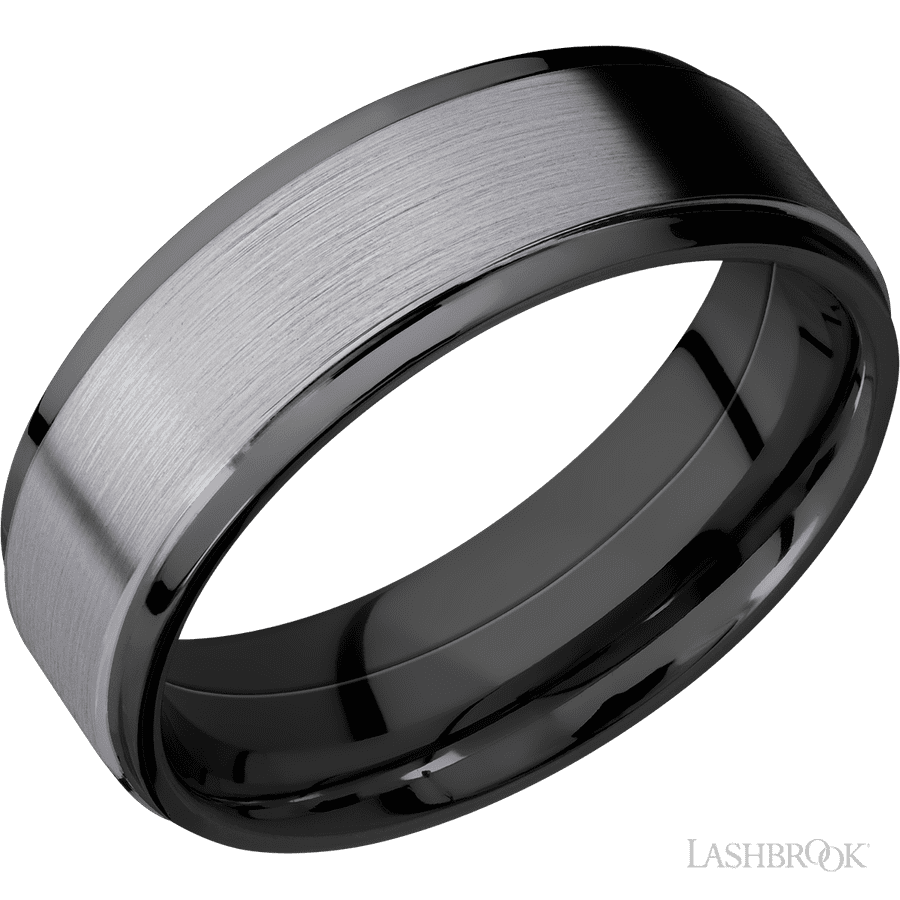 7 mm wide Flat Grooved Edges Zirconium band