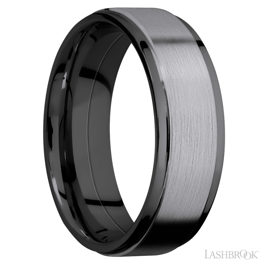 7 mm wide Flat Grooved Edges Zirconium band