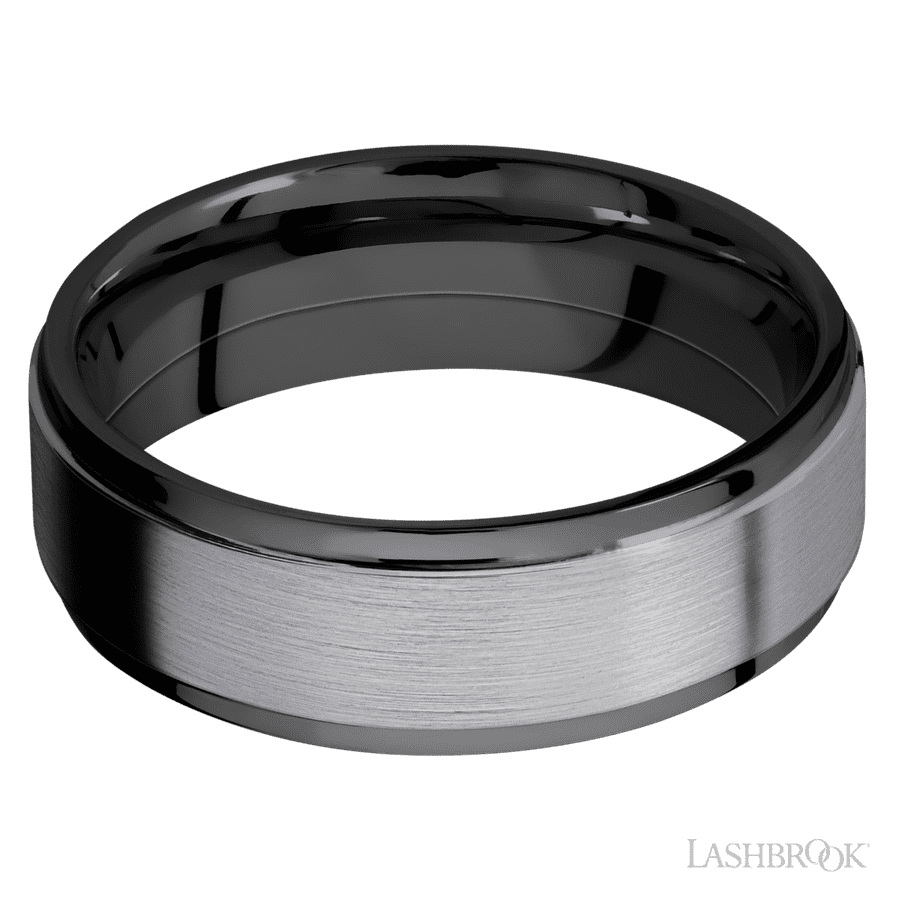 7 mm wide Flat Grooved Edges Zirconium band