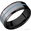 8 mm wide Beveled Zirconium band featuring inlays of Tantalum and Polar Blue
