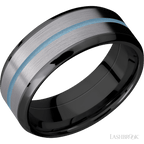 8 mm wide Beveled Zirconium band featuring inlays of Tantalum and Polar Blue