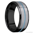 8 mm wide Beveled Zirconium band featuring inlays of Tantalum and Polar Blue