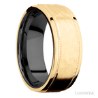 8 mm wide Flat Stepped Edges Milgrain 14K Yellow Gold band featuring a Zirconium sleeve