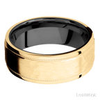 8 mm wide Flat Stepped Edges Milgrain 14K Yellow Gold band featuring a Zirconium sleeve