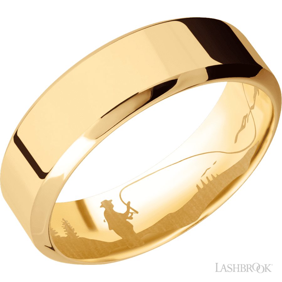 7 mm wide High Bevel 14K Yellow Gold band