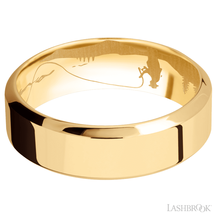 7 mm wide High Bevel 14K Yellow Gold band
