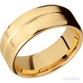 8 mm wide Beveled with Center Accent Groove 14K Yellow Gold band