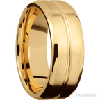 8 mm wide Beveled with Center Accent Groove 14K Yellow Gold band