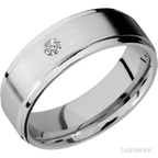 7 mm wide Flat Grooved Edges 14K White Gold band w/ Diamond Accent