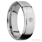 7 mm wide Flat Grooved Edges 14K White Gold band w/ Diamond Accent