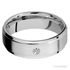 7 mm wide Flat Grooved Edges 14K White Gold band w/ Diamond Accent