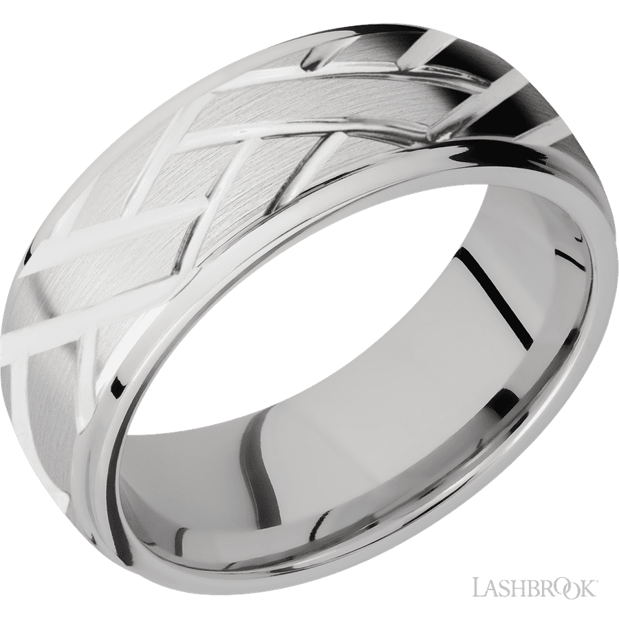 8 mm wide Domed Stepped Down Edges 14K White Gold band