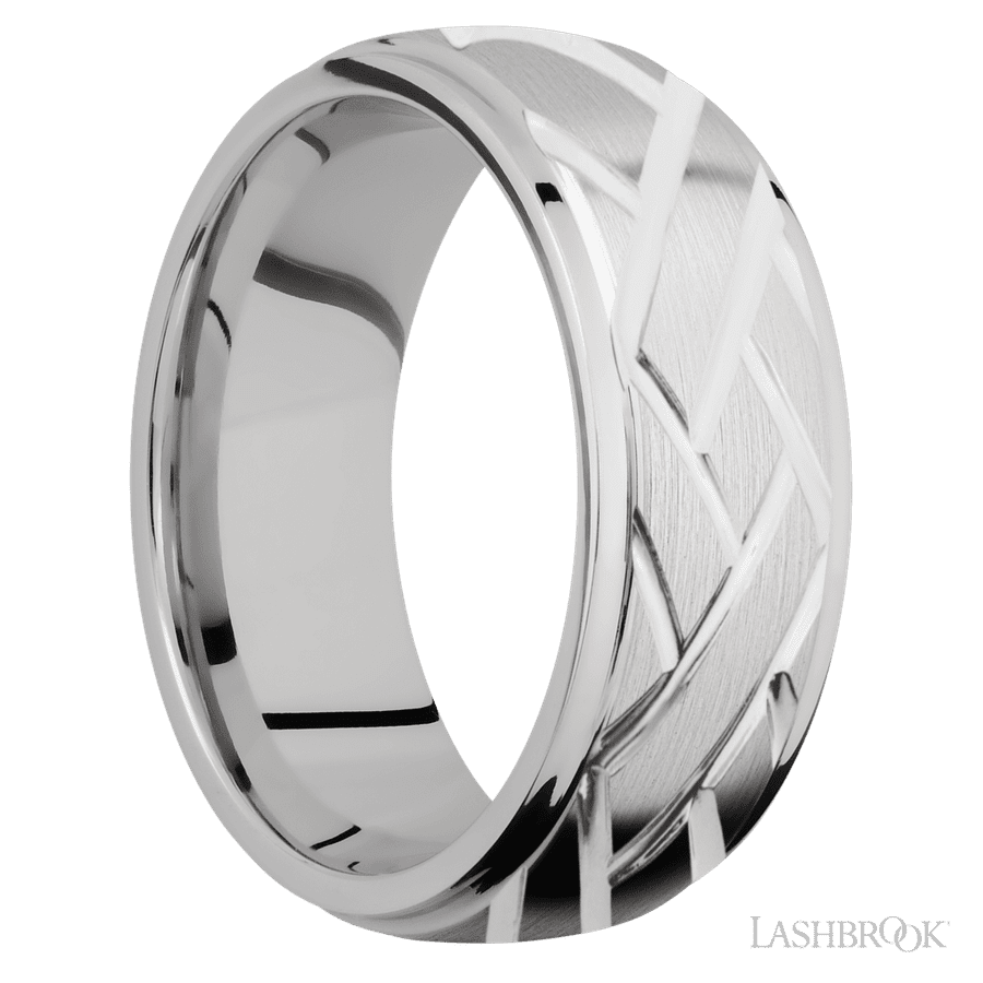 8 mm wide Domed Stepped Down Edges 14K White Gold band