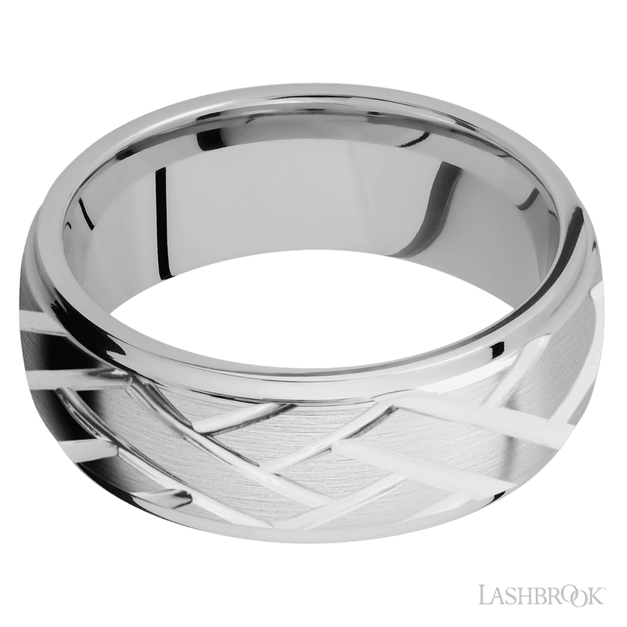 8 mm wide Domed Stepped Down Edges 14K White Gold band