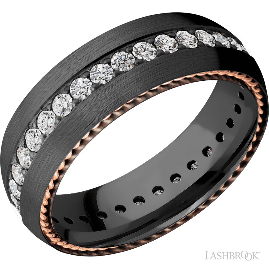 7 mm wide Domed Zirconium band w/ Diamond Accent