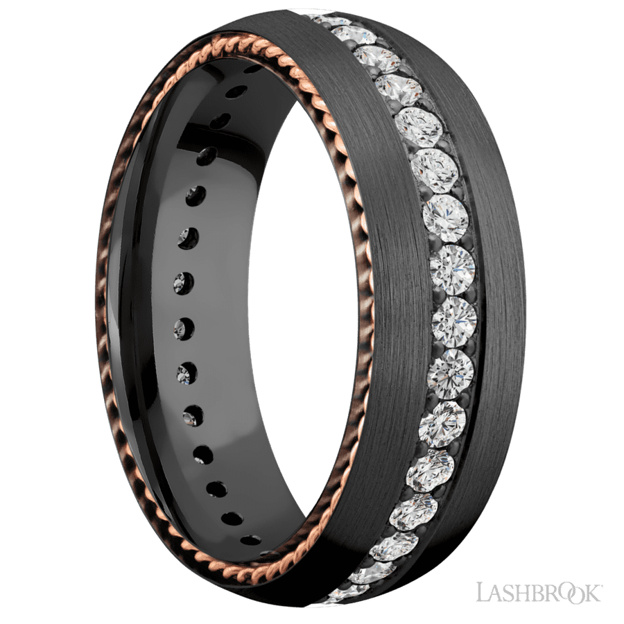 7 mm wide Domed Zirconium band w/ Diamond Accent