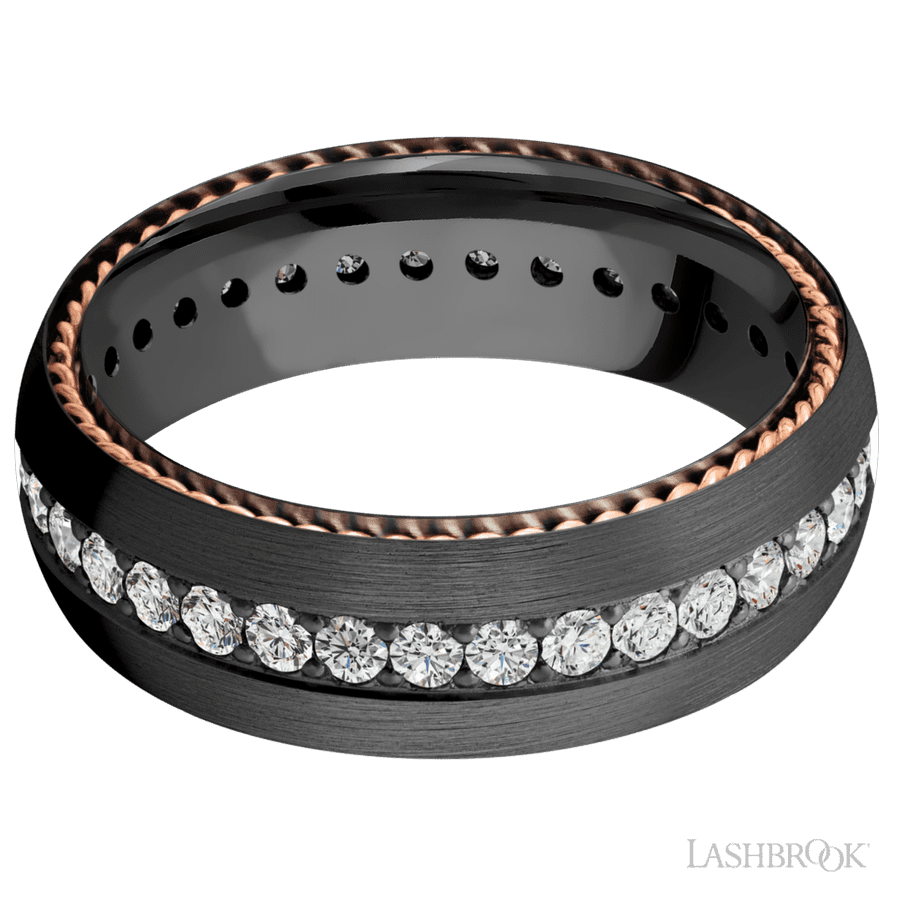 7 mm wide Domed Zirconium band w/ Diamond Accent
