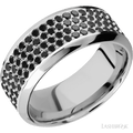 9 mm wide High Bevel 14K White Gold band w/ Black Diamond Accent