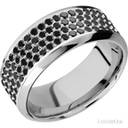 9 mm wide High Bevel 14K White Gold band w/ Black Diamond Accent