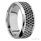 9 mm wide High Bevel 14K White Gold band w/ Black Diamond Accent