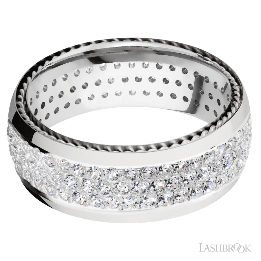 8 mm wide Domed 14K White Gold band w/ Diamond Accent