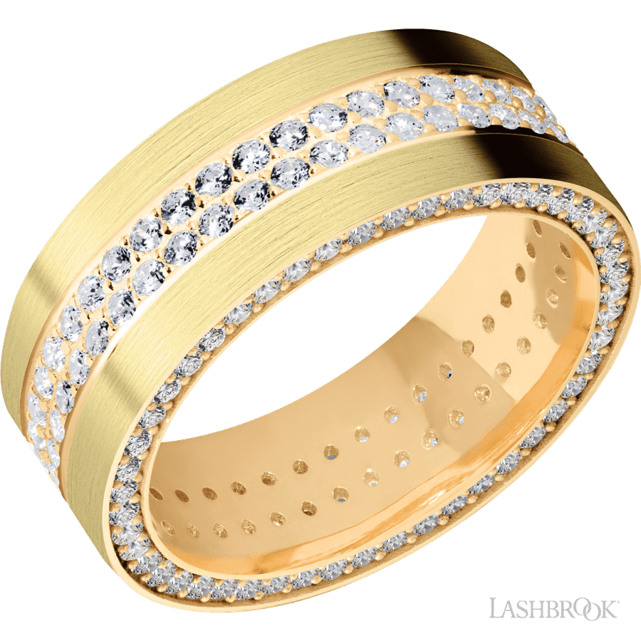 8 mm wide Flat 14K Yellow Gold band w/ Diamond Accent