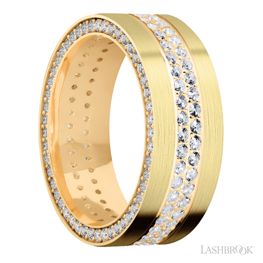 8 mm wide Flat 14K Yellow Gold band w/ Diamond Accent