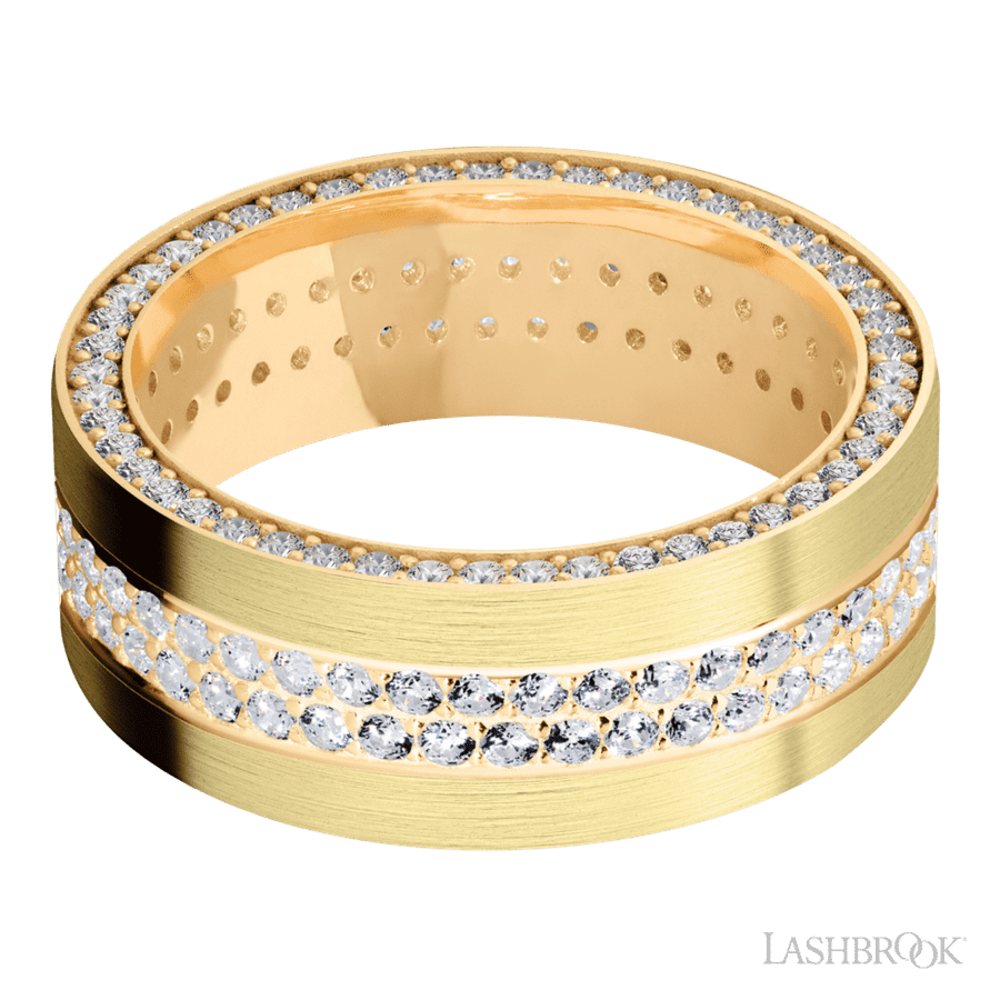 8 mm wide Flat 14K Yellow Gold band w/ Diamond Accent