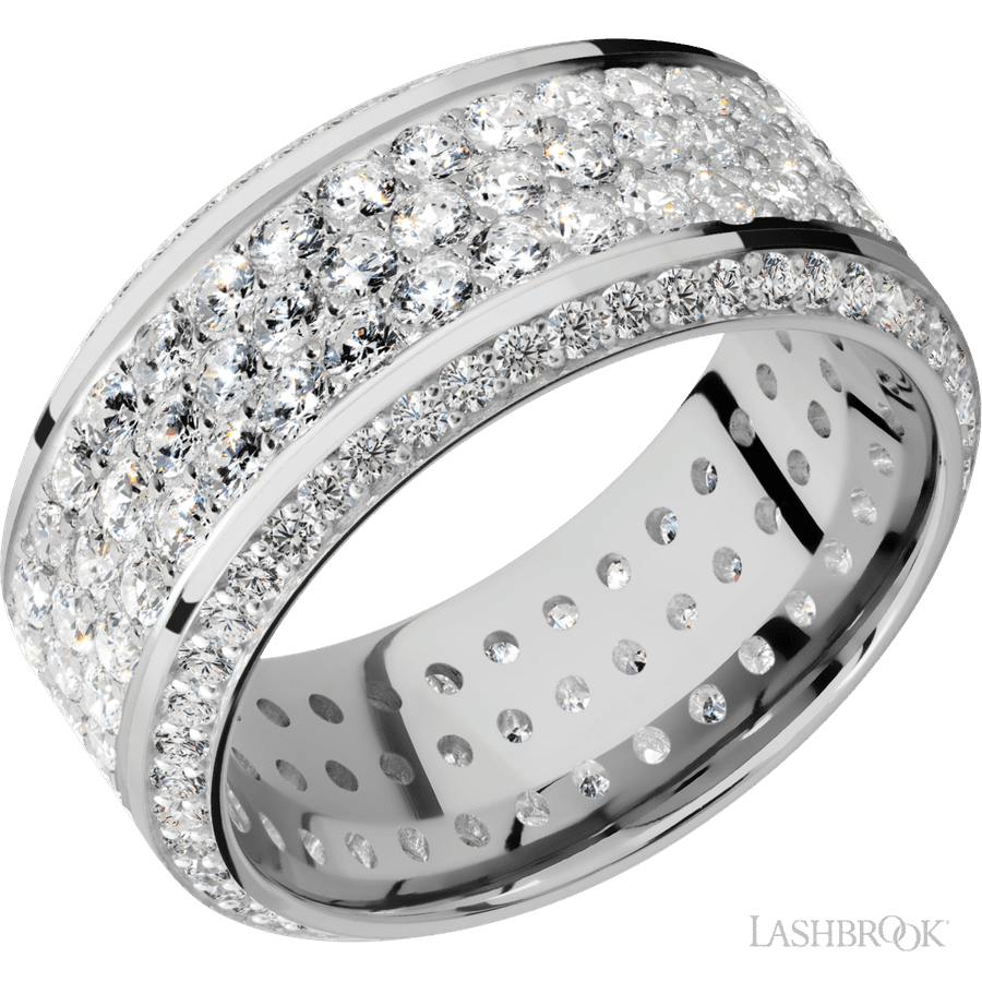 10 mm wide High Bevel 14K White Gold band w/ Diamond Accent