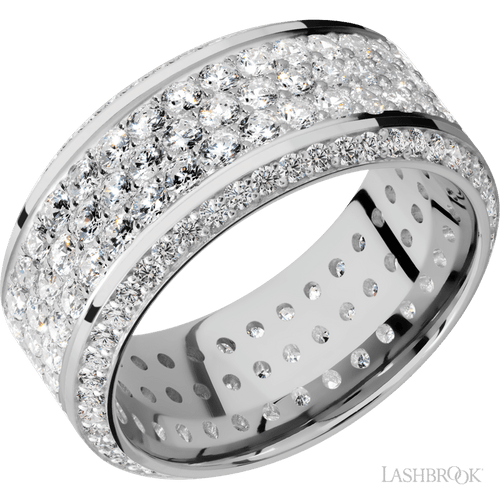 10 mm wide High Bevel 14K White Gold band w/ Diamond Accent